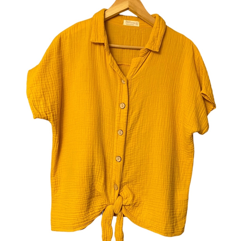Just living /Solid -Color Lapel Button Front Loose Bat Sleeve Shirt. Sz XL
